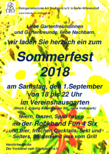Einladung zum Sommerfest am 01.09.2018